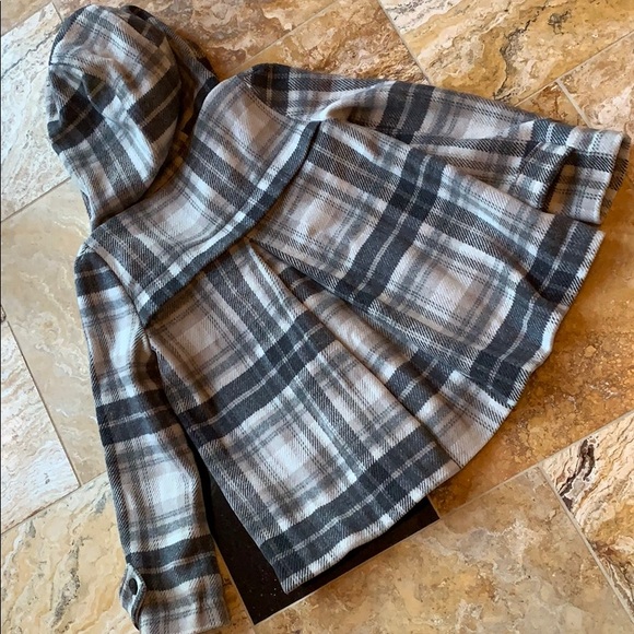 Zara hooded coat charcoal white beige plaid VGUC - Picture 8 of 8